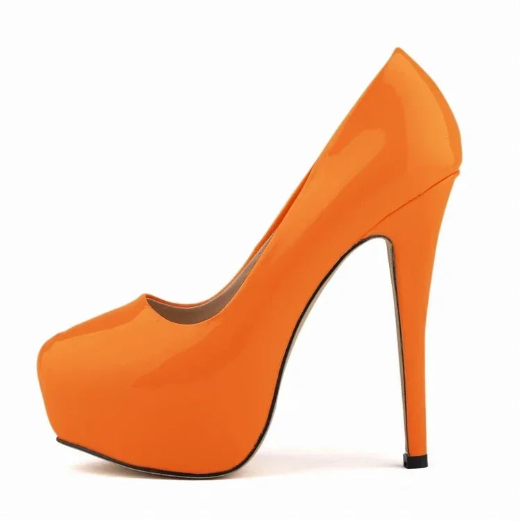 LOSLANDIFEN Escarpins à talons hauts pour femmes 14 cm, bout rond, stilettos, talons femme sexy, chaussures de mariage rouges pour dames, talons plateforme noirs