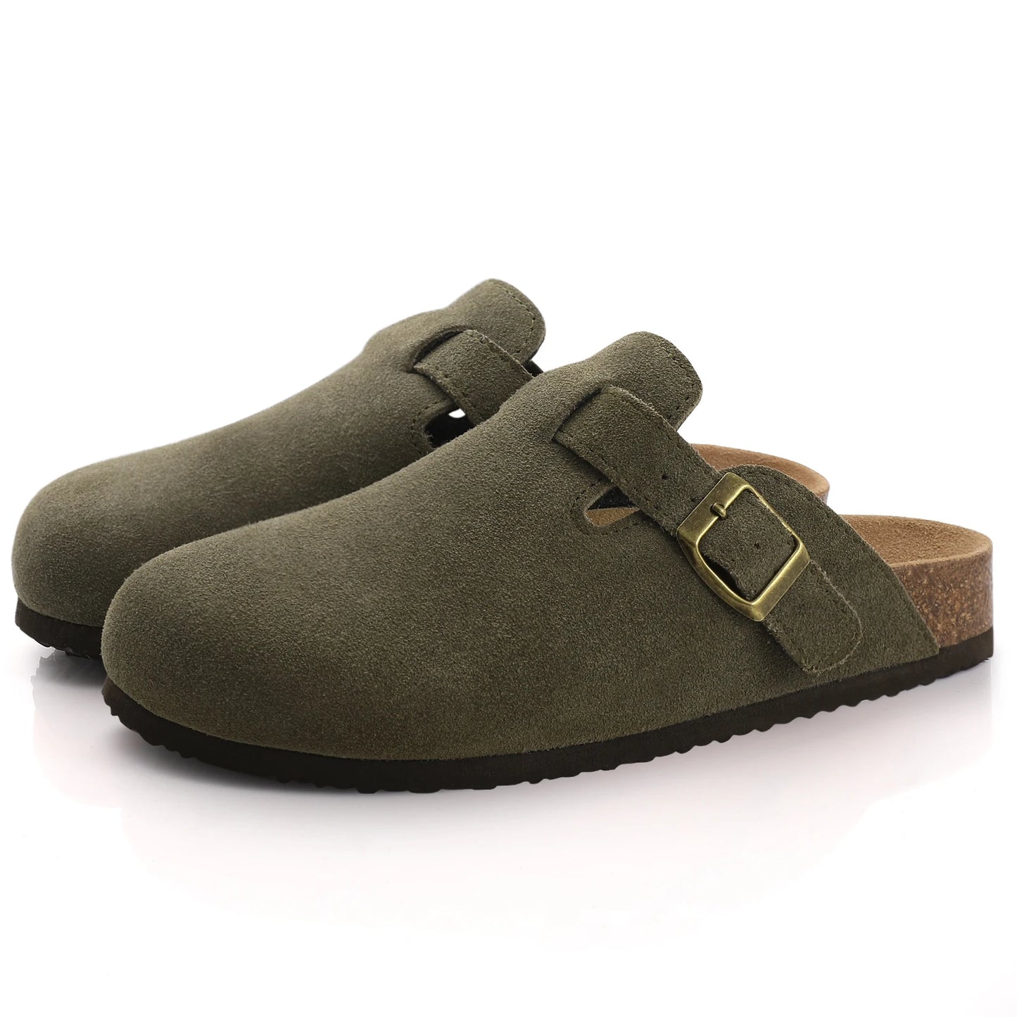 Mules en daim pour femmes Comwarm Fashion, pantoufles, sabots pour hommes, sandales à semelle intérieure en liège avec soutien de la voûte plantaire, claquettes d’extérieur pour la plage, chaussures d’intérieur