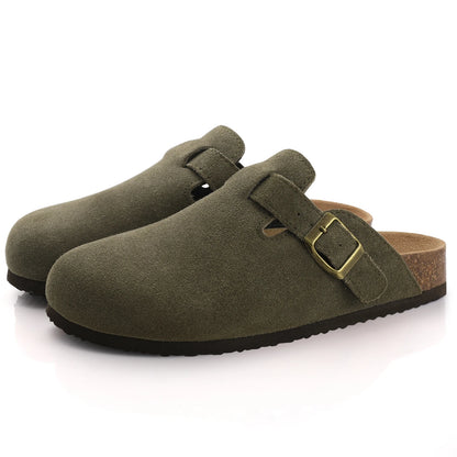 Mules en daim pour femmes Comwarm Fashion, pantoufles, sabots pour hommes, sandales à semelle intérieure en liège avec soutien de la voûte plantaire, claquettes d’extérieur pour la plage, chaussures d’intérieur