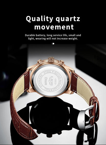 Montre-bracelet de luxe pour femme LIGE, bracelet en cuir, étanche, décontractée et sportive, à quartz, avec affichage 24 heures et phase de lune.