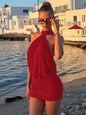 Robe mini Hugcitar Fashion à col licou, unie, sans manches, dos nu, bandage, froncée, sexy et moulante, vêtements d’été pour fête, vacances et club.