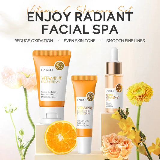 Ensemble de soins de la peau à la vitamine C LAIKOU 3 pièces : crème pour le visage, sérum et crème contour des yeux, hydratant, anti-rides, kit de soins du visage