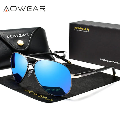 AOWEAR Lunettes d’aviation pour homme, lunettes de soleil polarisées miroir HD pour homme, lunettes de pilote pour la conduite, lunettes de soleil homme