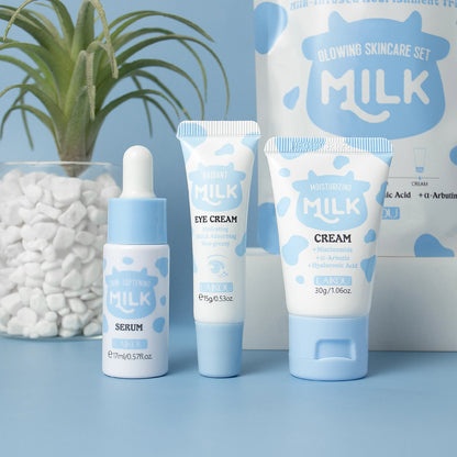 Coffret Trio Éclat au Lait LAIKOU – Kit de Nutrition Profonde, Soin Hydratant Non Gras avec Sérum, Crème Contour des Yeux et Crème Hydratante, Coffret Cadeau