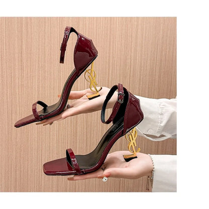 Sandales à talons hauts à bout ouvert, sexy, avec bride unique, couleur rouge vin, personnalité élégante, nouveau style d’été, sandales élégantes pour femmes