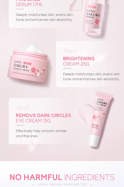Ensemble de soins de la peau LAIKOU Sakura Kit hydratant et réduisant les ridules, produit nettoyant pour les pores, coffret de 5 pièces, cadeau de la Journée des femmes coréennes
