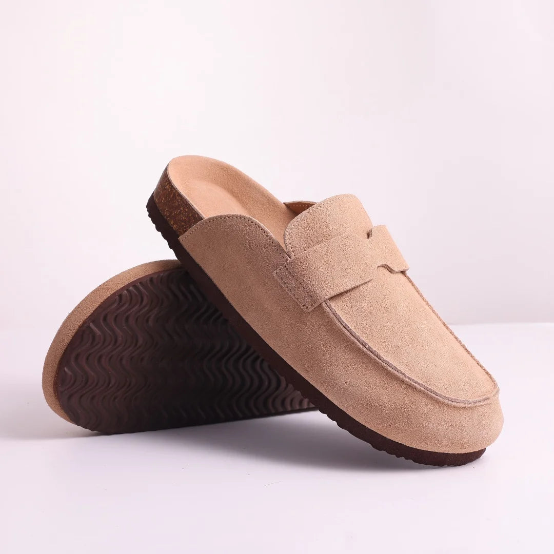 Litfun Nouveaux sabots pour femmes, mules en suède de liège tendance pour femmes, chaussons classiques en liège antidérapants pour l’extérieur avec soutien de la voûte plantaire