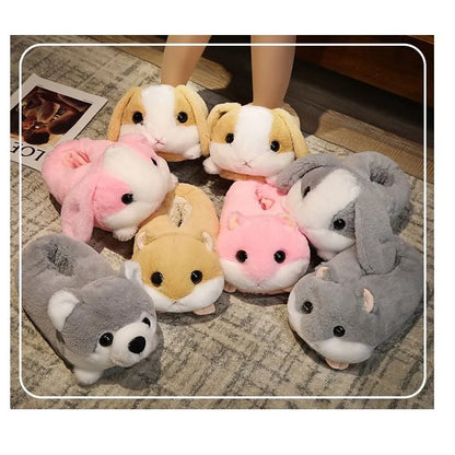 Pantoufles hamster câlines et mignonnes pour femmes, hiver automne, en peluche chaude, chaussures nuage pour chambre, pantoufles familiales pour femme, pantoufles animaux kawaii