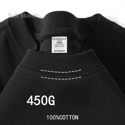 T-shirts unisexes 100 % coton 450 g de haute qualité T-shirts blancs T-shirt vierge d’été pour homme T-shirts pour homme