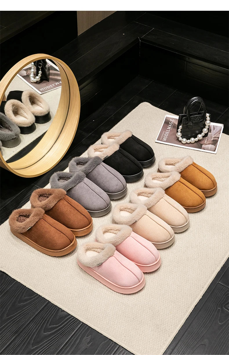 Pantoufles duveteuses pour femmes à la mode pour l’automne et l’hiver, semelle épaisse en EVA antidérapante et chaude, pantoufles unisexes d’intérieur pour l’hiver