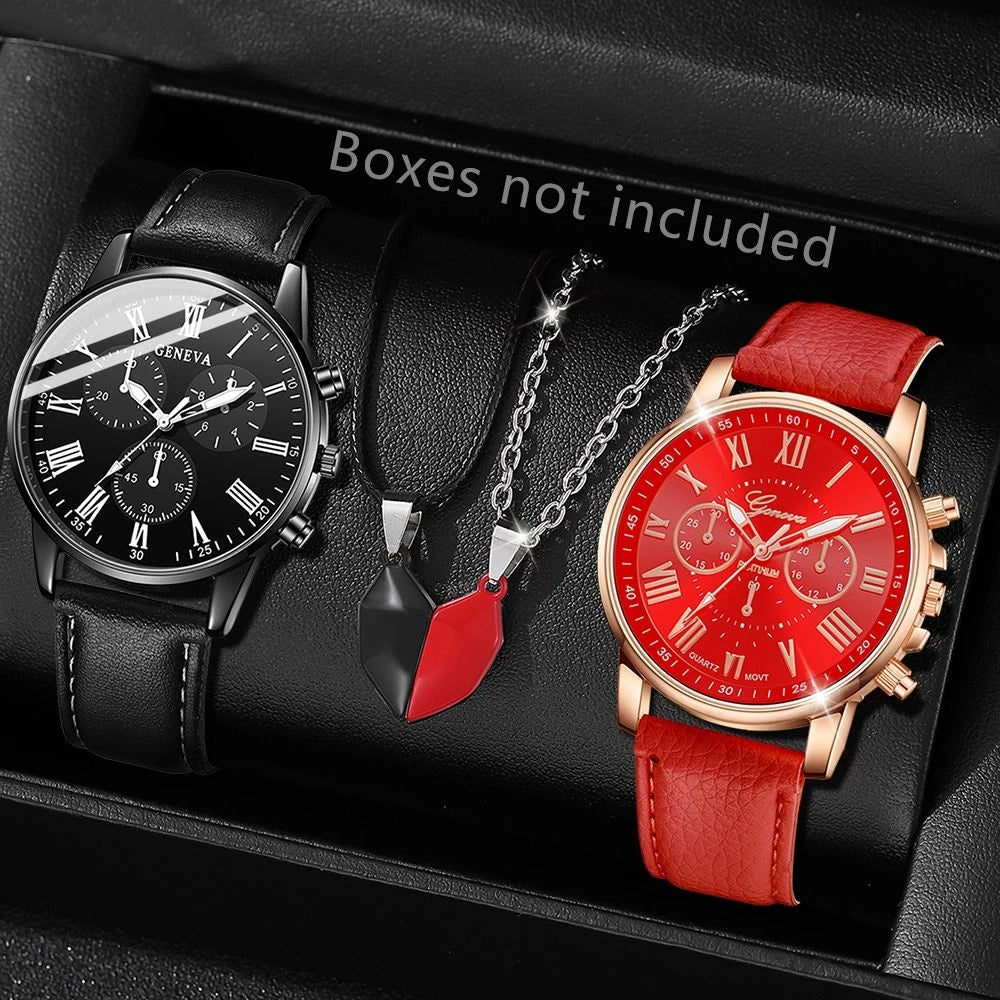 Ensemble de 1/2 pièces de montres décontractées en cuir pour couple, mode tendance, montres-bracelets à quartz pour femmes avec cadran simple, montre habillée, montre femme