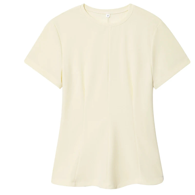 T-shirt femme d'été beige violet à manches courtes, haut élégant féminin plissé effet amincissant, nouveau haut femme printemps 2026