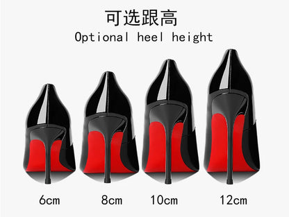 Chaussures pour femme tendance 2026 de luxe à semelles rouges, talons hauts, escarpins à bout pointu et talons aiguilles de 12 cm, confortables pour soirées, robes de cérémonie et mariages.