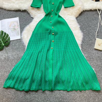 Robe longue en maille mode vintage de la marque YuooMuoo, col rabattu, élégante, à simple boutonnage, coupe trapèze, robe chemise longue pour femme, robes