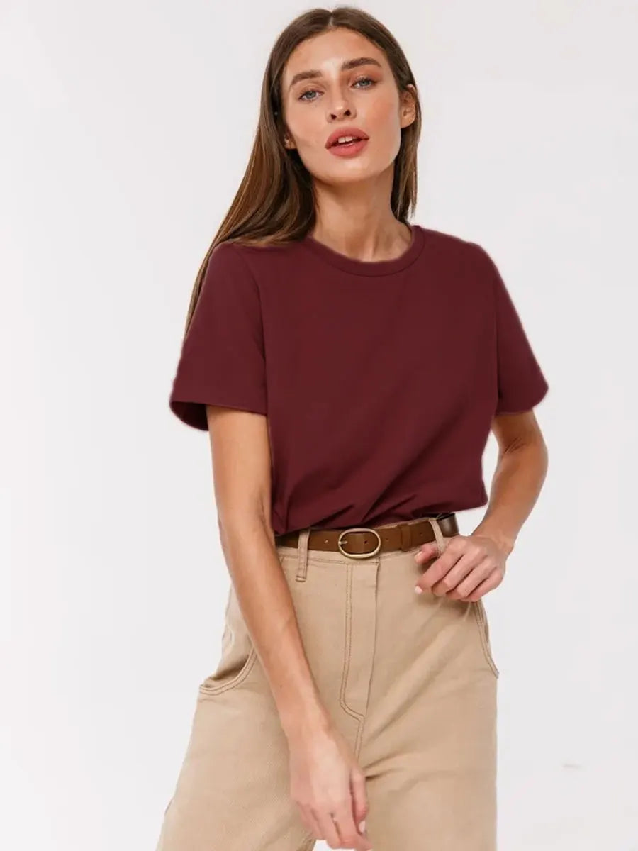 Bornladies Summer T-shirt femme 100 % coton, basique, tendance, uni, manches courtes, haut à superposer ample, 230 g/m², hauts et chemises