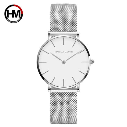 Montre pour femme HANNAH MARTIN en acier inoxydable de qualité, mouvement à quartz japonais, étanche, 36 mm, entièrement or rose, idéale pour le dropshipping.