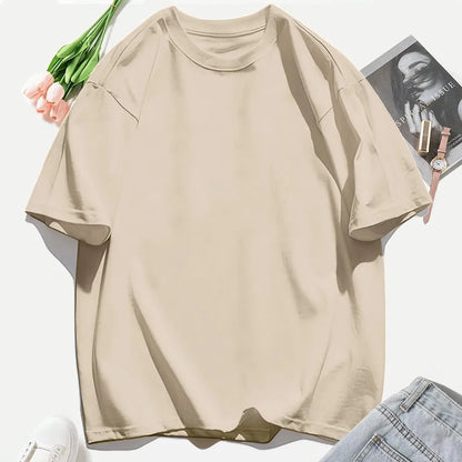 T-shirt femme Y2K 100 % coton, t-shirt décontracté de couleur unie, col rond, hauts d’été pour femmes, mode oversize, sportswear féminin tendance.
