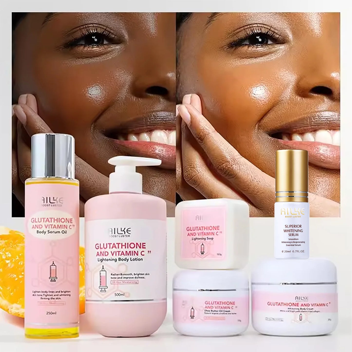 Crème de soin éclaircissante pour la peau AILKE, lotion éclaircissante, élimine les taches foncées avec glutathion, beurre de karité, crème corporelle hydratante