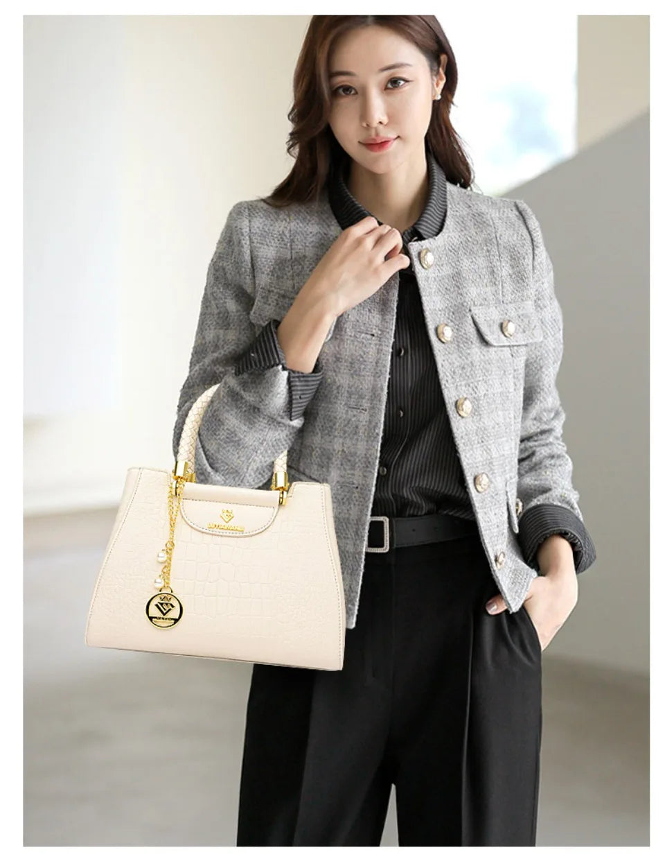 Sac à main élégant à poignée tressée pour femmes, sac à poignée supérieure en cuir de haute qualité, sac bandoulière et porté épaule pour dames, cabas décontracté de qualité