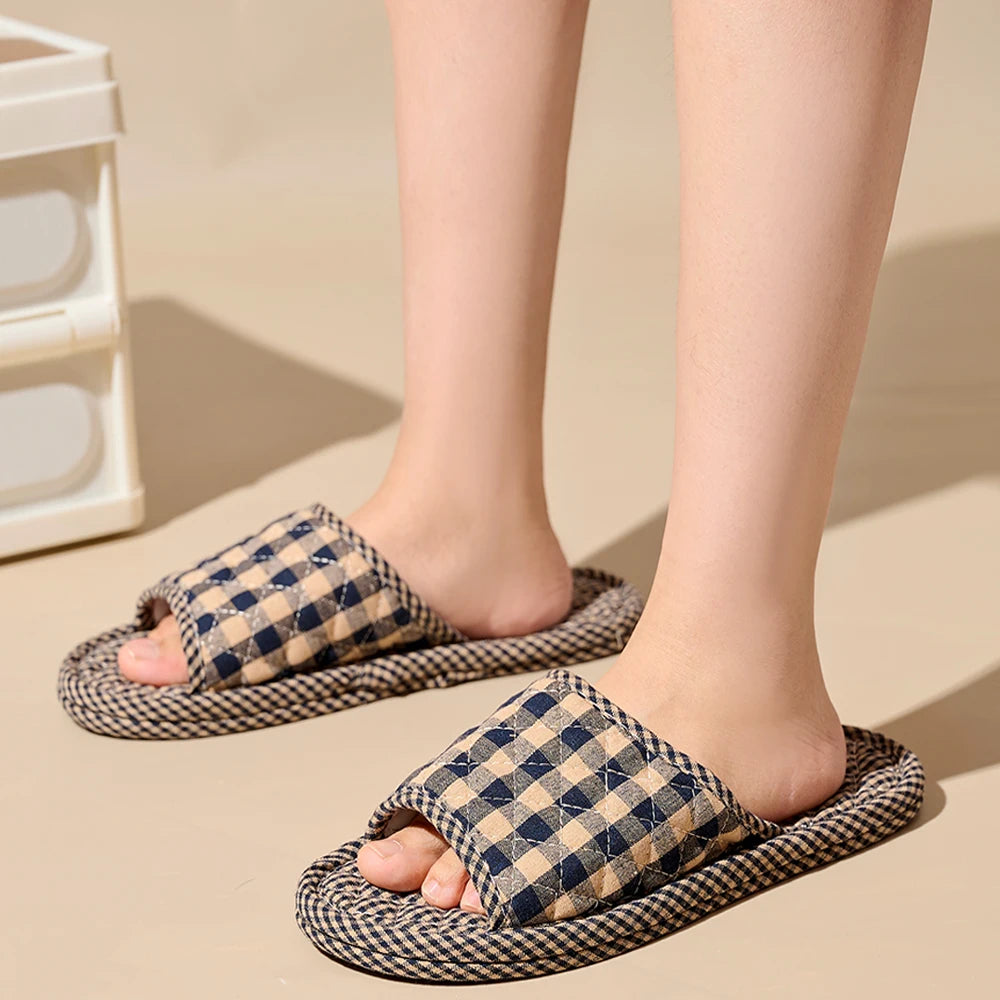 Pantoufles d’intérieur légères en coton doux à motif floral, chaussures de sol rétro et tendance pour la maison, pantoufles antidérapantes pour couple
