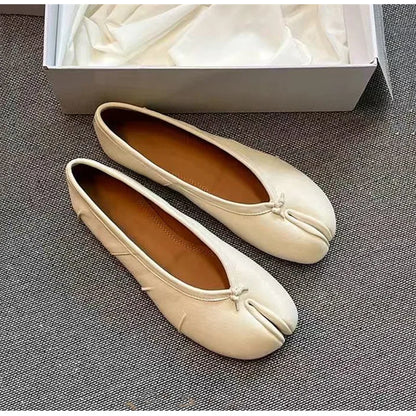 Chaussures plates de ballet pour femmes à bout fendu, chaussures tabi tendance, mocassins décontractés à enfiler, espadrilles en cuir plissé pour femmes, zapatillas mujer