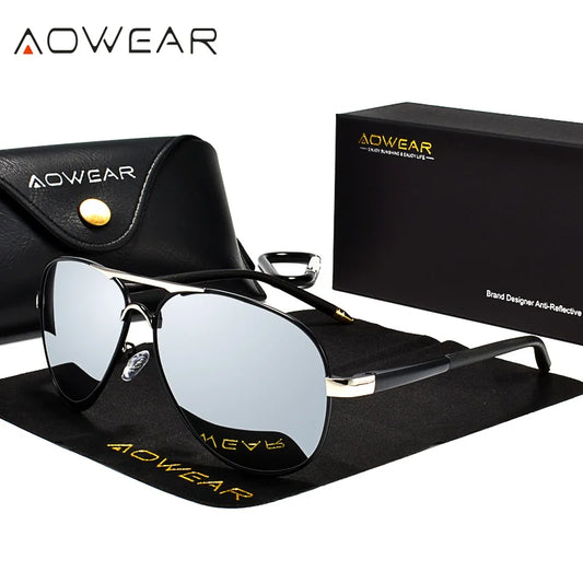 AOWEAR Lunettes d’aviation pour homme, lunettes de soleil polarisées miroir HD pour homme, lunettes de pilote pour la conduite, lunettes de soleil homme