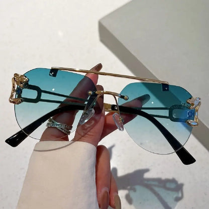 Lunettes de soleil 2023 pour femmes de luxe sans monture, lunettes vintage tendance, lunettes surdimensionnées, shades de soleil femme, gafas de sol mujer, lentes