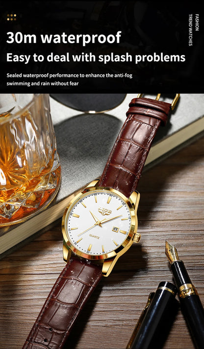 Montre Homme LIGE Nouvelle Montre de Luxe en Cuir Marron pour Homme, Montre Homme Mode Business, Montre Sport d’Extérieur Étanche à Quartz pour Homme