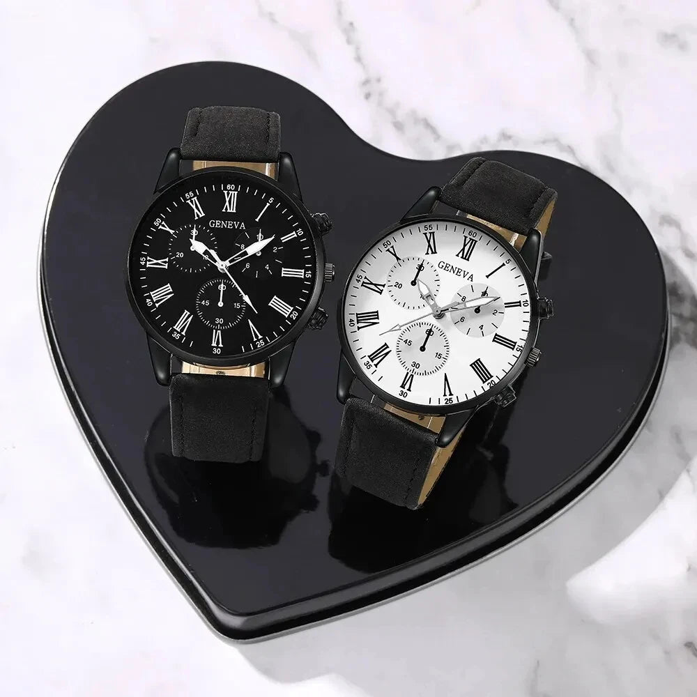 Ensemble de 1/2 pièces de montres décontractées en cuir pour couple, mode tendance, montres-bracelets à quartz pour femmes avec cadran simple, montre habillée, montre femme