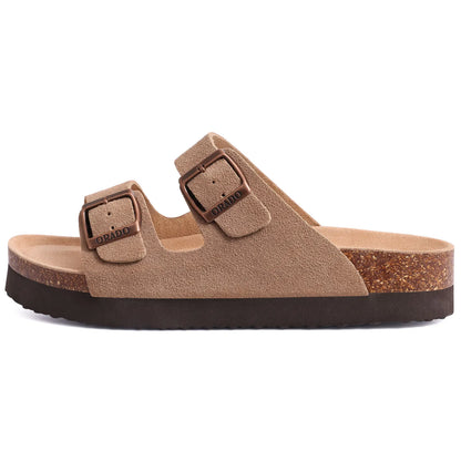 Smile Pop Classic Arizoan Hommes Chaussons en daim Hommes Sabots Sandales en daim de vache d’extérieur antidérapantes avec brides à boucles réglables