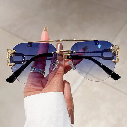 Lunettes de soleil 2023 pour femmes de luxe sans monture, lunettes vintage tendance, lunettes surdimensionnées, shades de soleil femme, gafas de sol mujer, lentes