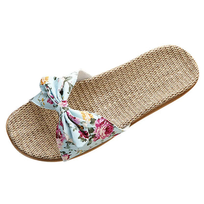 Chaussures pour femme Sandales Mujer Femmes Féminines Nœud décoratif Lin en toile Tongs Chaussures de plage Sandales Pantoufles Chaussures Femme