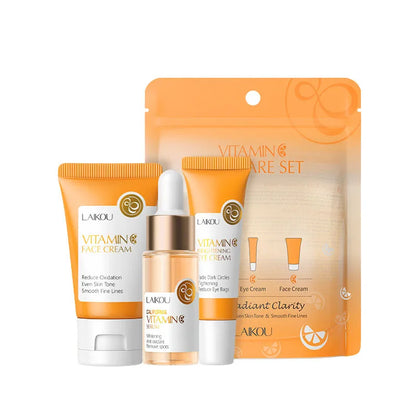 Ensemble de soins de la peau à la vitamine C LAIKOU 3 pièces : crème pour le visage, sérum et crème contour des yeux, hydratant, anti-rides, kit de soins du visage