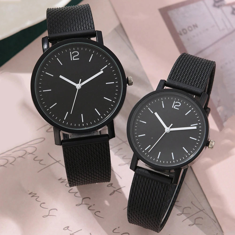 Ensemble de 1/2 pièces de montres décontractées en cuir pour couple, mode tendance, montres-bracelets à quartz pour femmes avec cadran simple, montre habillée, montre femme