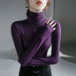 T-shirt femme à col roulé moulant vêtement 2025 haut noir pour femme t-shirt violet tee grunge esthétique simple pas cher stylé années 2000