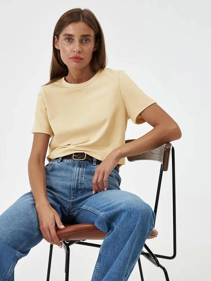 Bornladies Summer T-shirt femme 100 % coton, basique, tendance, uni, manches courtes, haut à superposer ample, 230 g/m², hauts et chemises