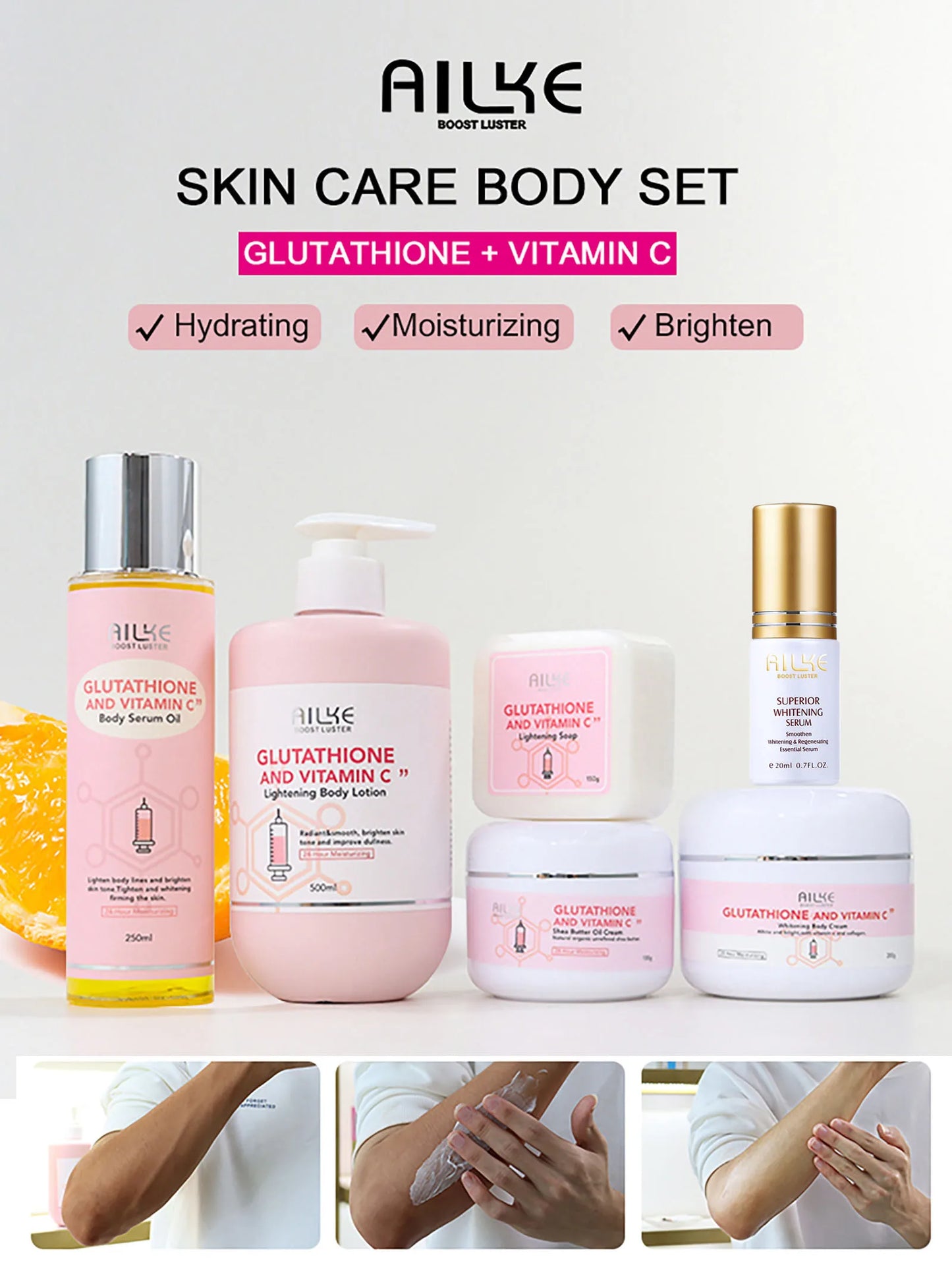 Crème de soin éclaircissante pour la peau AILKE, lotion éclaircissante, élimine les taches foncées avec glutathion, beurre de karité, crème corporelle hydratante