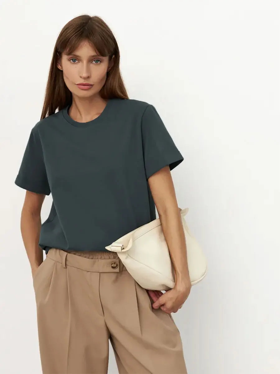 Bornladies Summer T-shirt femme 100 % coton, basique, tendance, uni, manches courtes, haut à superposer ample, 230 g/m², hauts et chemises