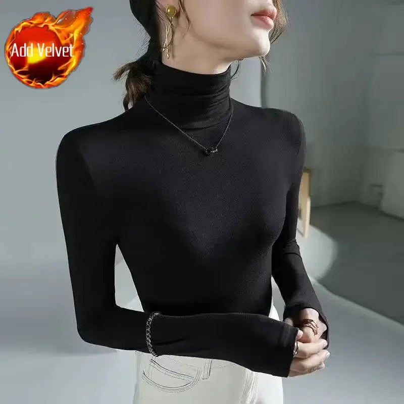 T-shirt femme à col roulé moulant vêtement 2025 haut noir pour femme t-shirt violet tee grunge esthétique simple pas cher stylé années 2000