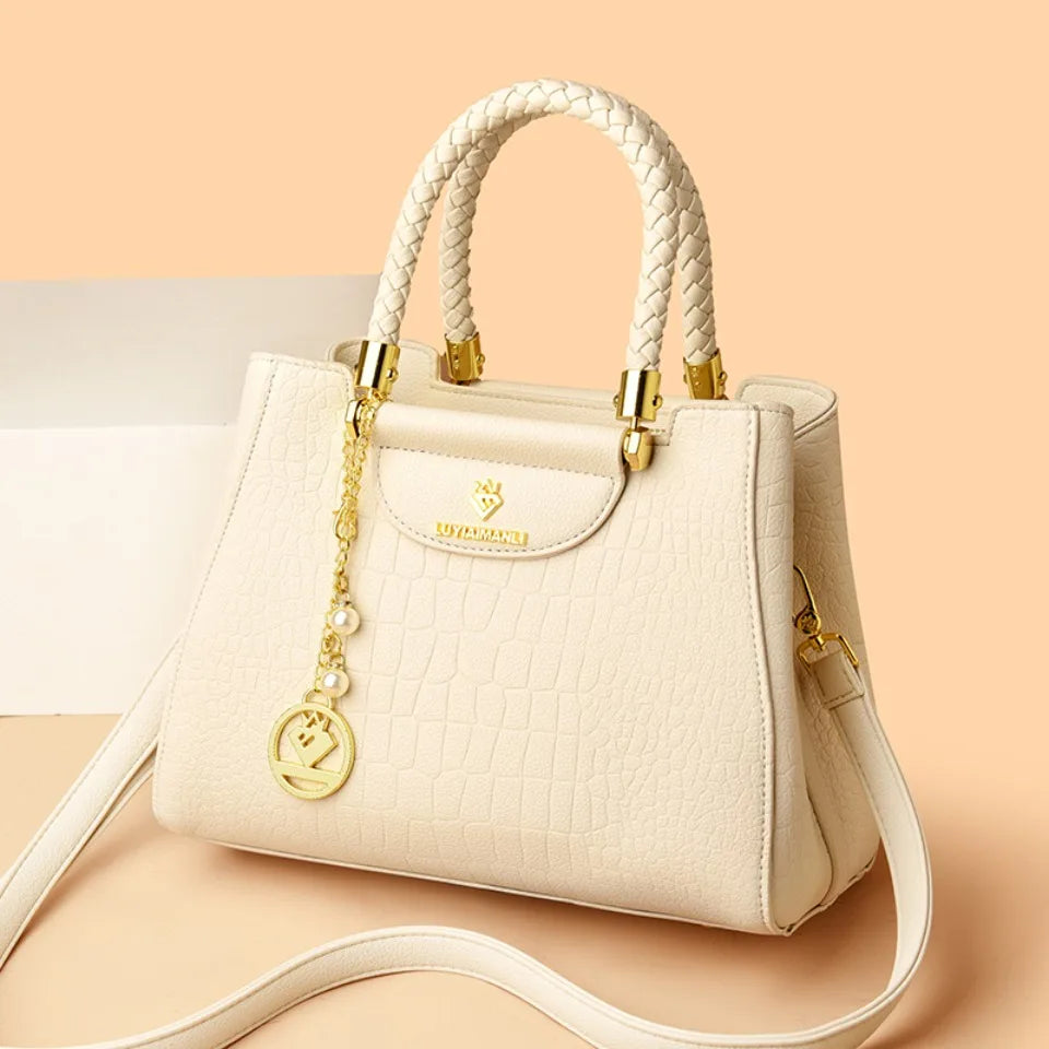 Sac à main élégant à poignée tressée pour femmes, sac à poignée supérieure en cuir de haute qualité, sac bandoulière et porté épaule pour dames, cabas décontracté de qualité