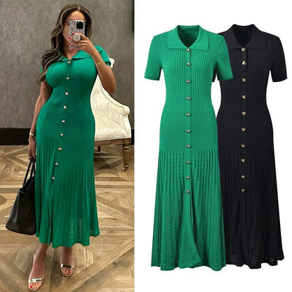 Robe longue en maille mode vintage de la marque YuooMuoo, col rabattu, élégante, à simple boutonnage, coupe trapèze, robe chemise longue pour femme, robes