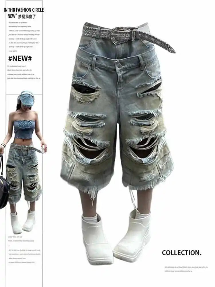 Jeans déchirés Y2K pour femmes style Harajuku Wasteland pantalon en denim baggy pantalon jean vintage boyfriend oversize vêtements japonais des années 2000
