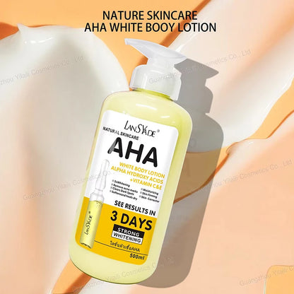 Lotion corporelle blanchissante 500 ml aux acides hydroxy AHA, vitamines C et E, lotion corporelle hydratante éclaircissante, élimine les marques d’acné, soin de la peau