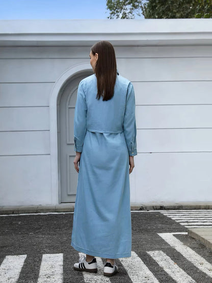 AP SS25 robe chemise et blouse cache-cœur en denim léger pour femmes