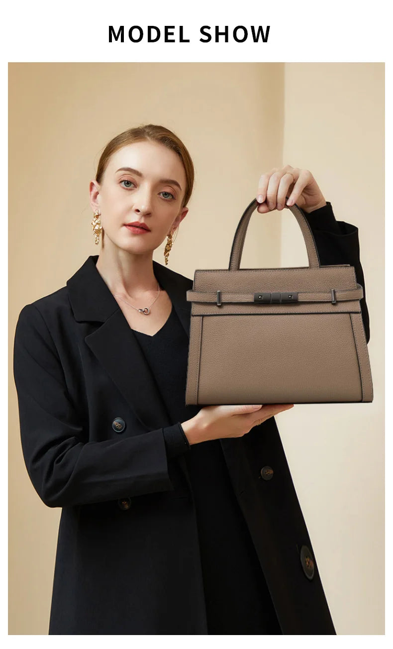 Sac pour femme en cuir véritable en cuir de vachette pleine fleur original, sac cabas simple à porter à la main ou à l’épaule, style professionnel