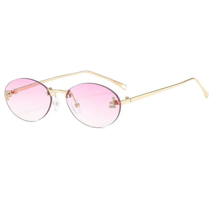 Lunettes de soleil de créateur de marque de luxe sans monture pour femmes, ovales rétro de petite taille, monture métallique, lunettes de soleil pour extérieur, style décontracté vacances, UV400 #300371