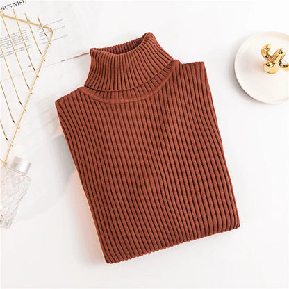 Pull femme automne-hiver 2026 à manches longues en maille, col roulé rabattable côtelé, doux et chaud, jumper pullover vêtements pour femme