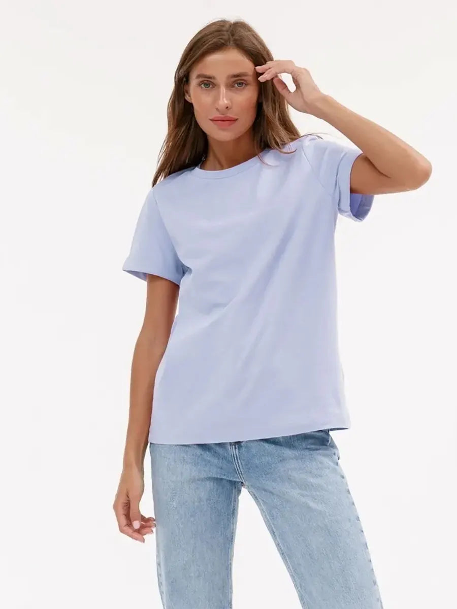 Bornladies Summer T-shirt femme 100 % coton, basique, tendance, uni, manches courtes, haut à superposer ample, 230 g/m², hauts et chemises