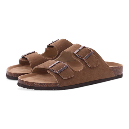 Mules en daim pour femmes Comwarm Fashion, pantoufles, sabots pour hommes, sandales à semelle intérieure en liège avec soutien de la voûte plantaire, claquettes d’extérieur pour la plage, chaussures d’intérieur