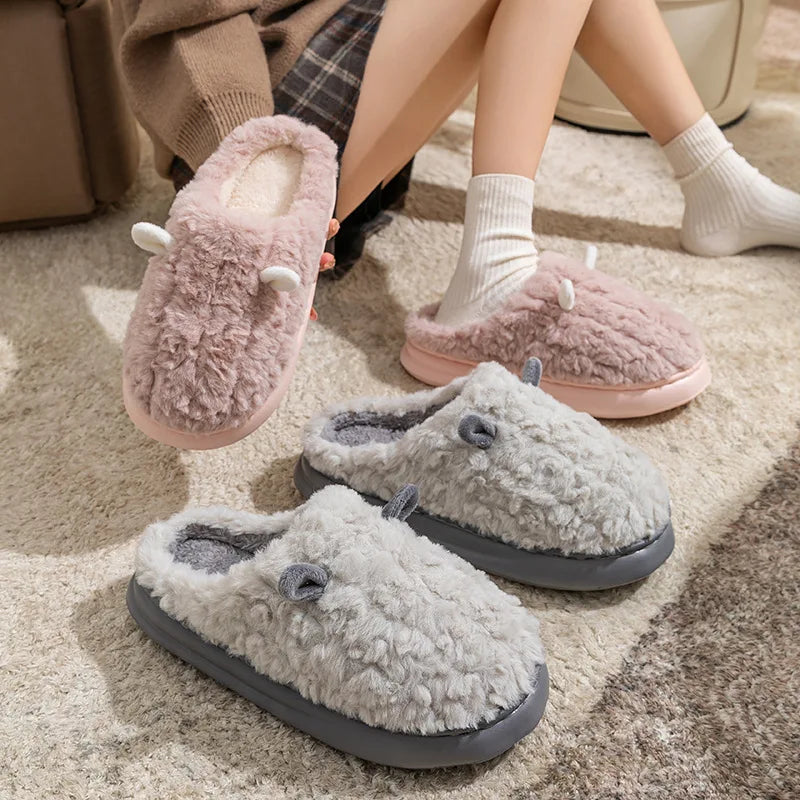 Pantoufles d’hiver pour femmes - Chaussons doublés en polaire pelucheuse, chaussons chauds en coton pour l’intérieur/l’extérieur avec semelle antidérapante
